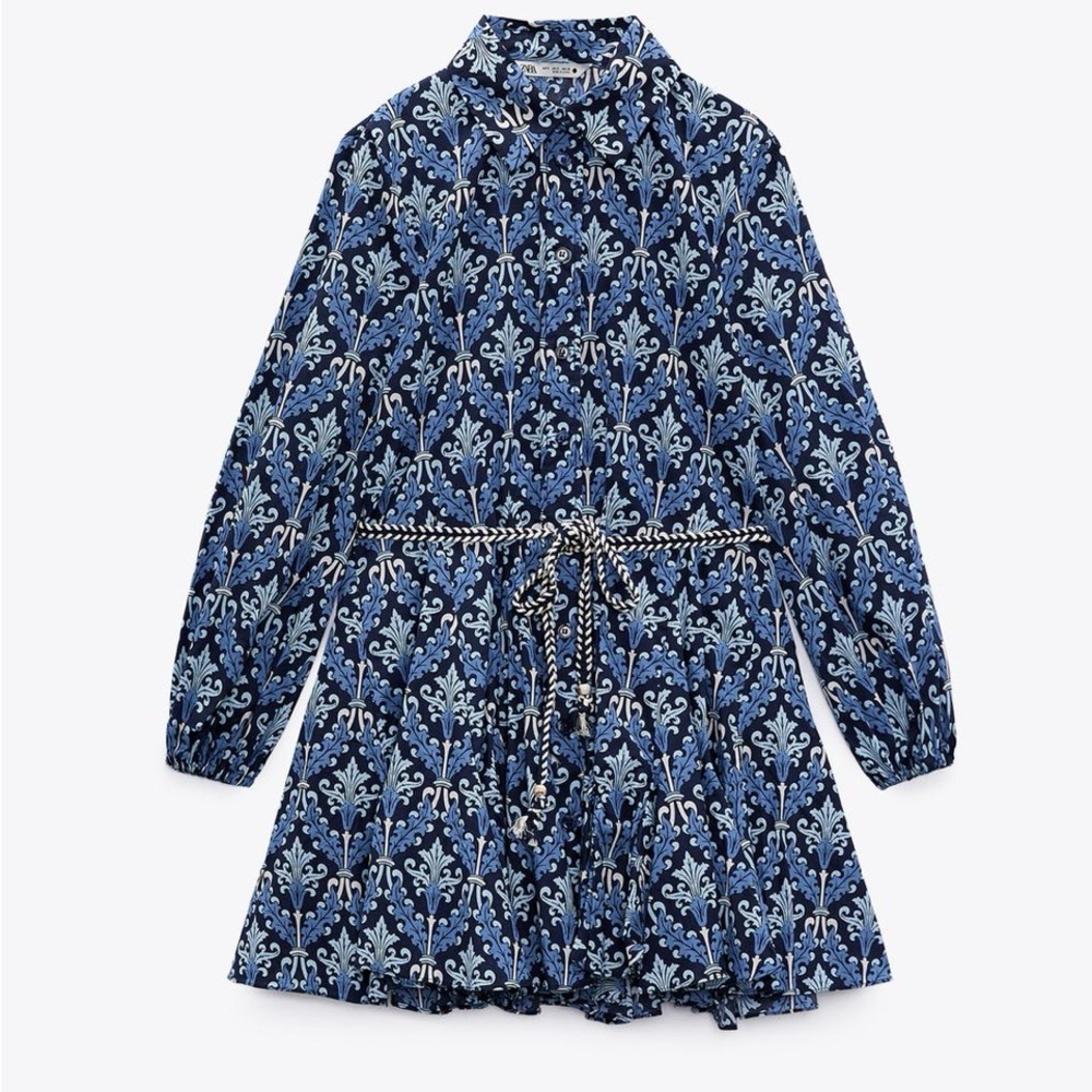 Zara Blue and White Patterned Dress